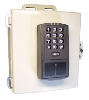 MCAS controller housed in weatherproof enclosure with external proximity card-reader plus integrated keypad.
